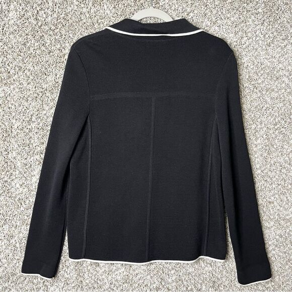 Talbots Black Knit Blazer Jacket with White Trim in Size Small - Picture 3 of 4